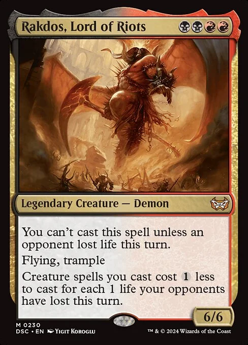 Rakdos, Lord of Riots, carta Magic di tipo Legendary Creature — Demon illustrata da Yigit Koroglu