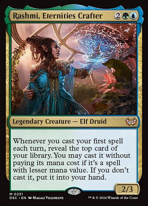 Rashmi, Eternities Crafter, carta Magic di tipo Legendary Creature — Elf Druid illustrata da Magali Villeneuve