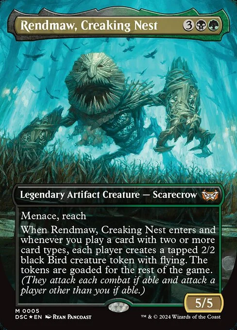 Rendmaw, Creaking Nest, carta Magic di tipo Legendary Artifact Creature — Scarecrow illustrata da Ryan Pancoast