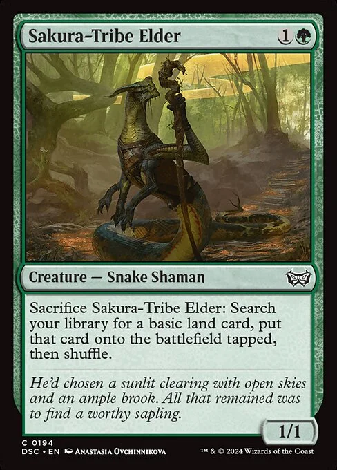 Sakura-Tribe Elder, carta Magic di tipo Creature — Snake Shaman illustrata da Anastasia Ovchinnikova