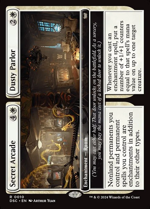 Secret Arcade // Dusty Parlor, carta Magic di tipo Enchantment — Room // Enchantment — Room illustrata da Arthur Yuan