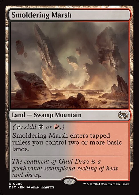 Smoldering Marsh, carta Magic di tipo Land — Swamp Mountain illustrata da Adam Paquette