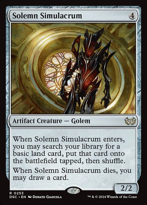 Solemn Simulacrum, carta Magic di tipo Artifact Creature — Golem illustrata da Donato Giancola