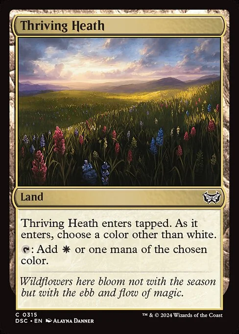 Thriving Heath, carta Magic di tipo Land illustrata da Alayna Danner