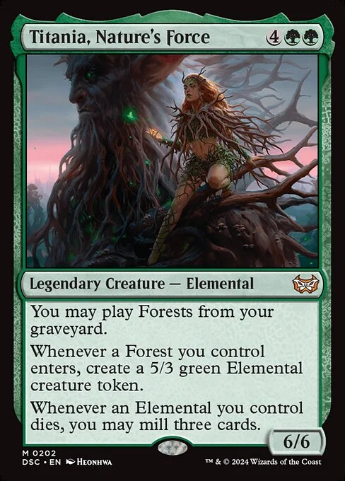 Titania, Nature's Force, carta Magic di tipo Legendary Creature — Elemental illustrata da Heonhwa