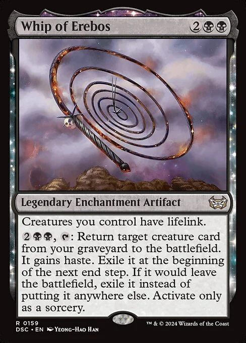 Whip of Erebos, carta Magic di tipo Legendary Enchantment Artifact illustrata da Yeong-Hao Han
