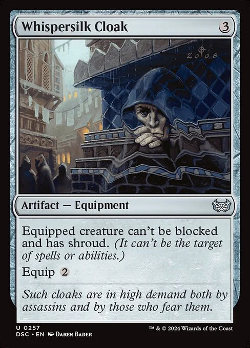 Whispersilk Cloak, carta Magic di tipo Artifact — Equipment illustrata da Daren Bader
