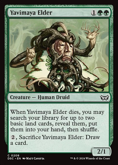 Yavimaya Elder, carta Magic di tipo Creature — Human Druid illustrata da Matt Cavotta