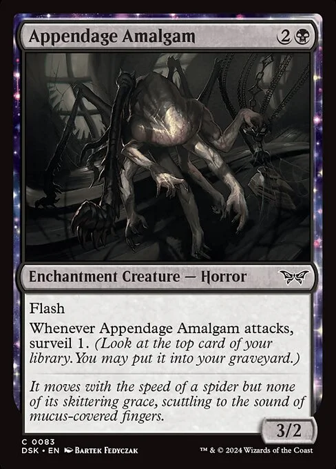 Appendage Amalgam, carta Magic di tipo Enchantment Creature — Horror illustrata da Bartek Fedyczak