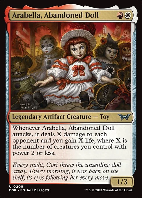 Arabella, Abandoned Doll, carta Magic di tipo Legendary Artifact Creature — Toy illustrata da J.P. Targete
