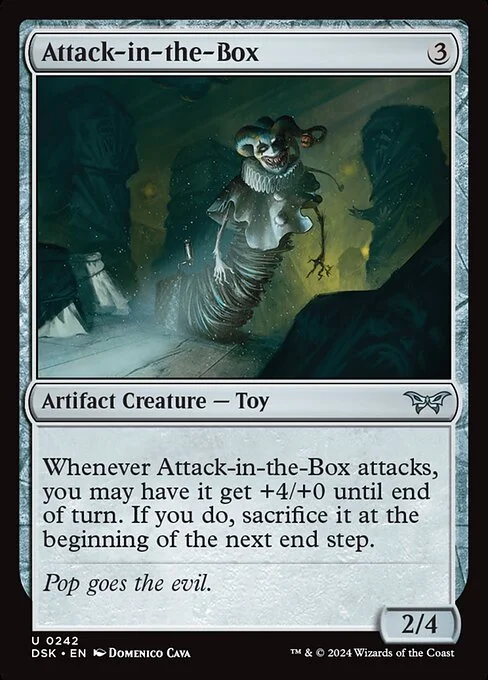 Attack-in-the-Box, carta Magic di tipo Artifact Creature — Toy illustrata da Domenico Cava