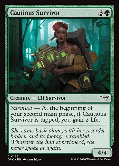 Cautious Survivor, carta Magic di tipo Creature — Elf Survivor illustrata da Jodie Muir