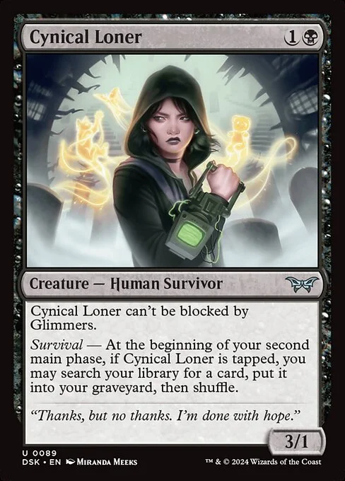Cynical Loner, carta Magic di tipo Creature — Human Survivor illustrata da Miranda Meeks