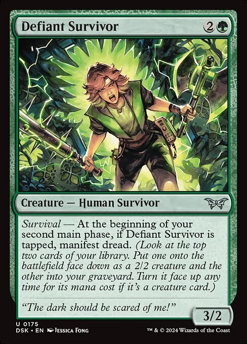 Defiant Survivor, carta Magic di tipo Creature — Human Survivor illustrata da Jessica Fong