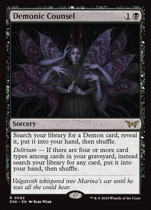 Demonic Counsel, carta Magic di tipo Sorcery illustrata da Babs Webb