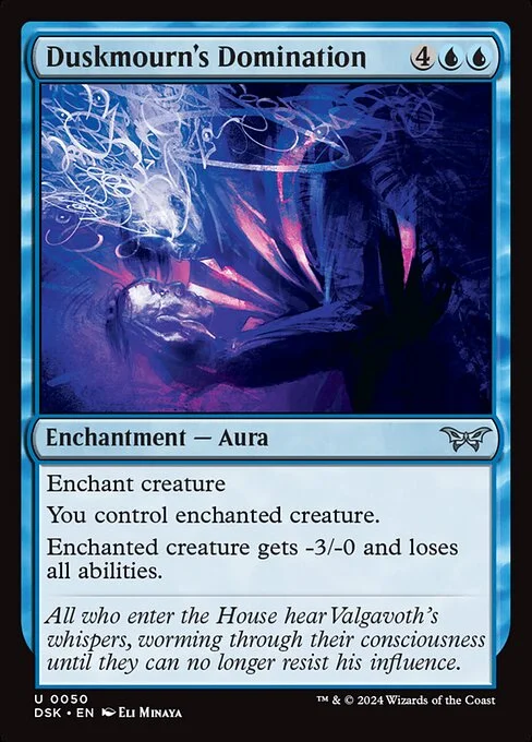 Duskmourn's Domination, carta Magic di tipo Enchantment — Aura illustrata da Eli Minaya