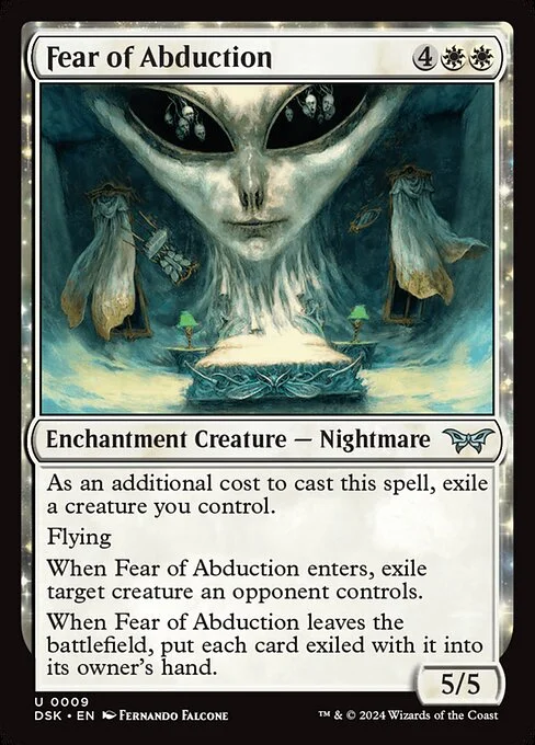 Fear of Abduction, carta Magic di tipo Enchantment Creature — Nightmare illustrata da Fernando Falcone