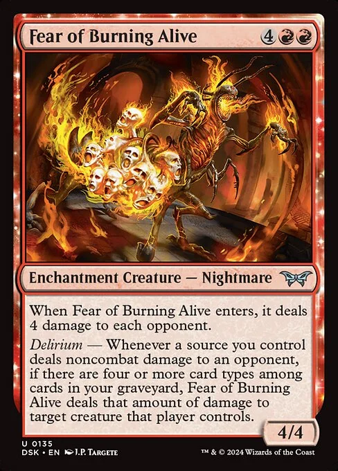 Fear of Burning Alive, carta Magic di tipo Enchantment Creature — Nightmare illustrata da J.P. Targete