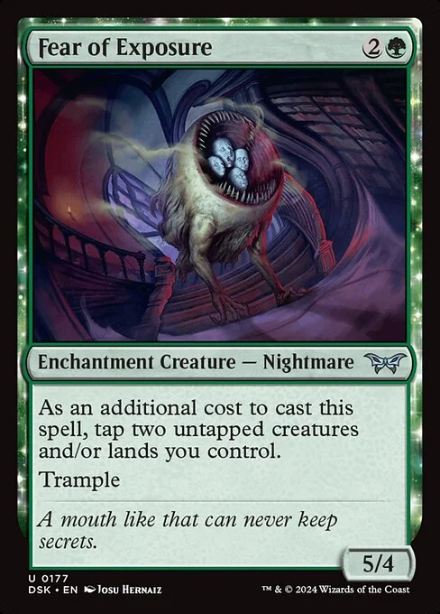Fear of Exposure, carta Magic di tipo Enchantment Creature — Nightmare illustrata da Josu Hernaiz