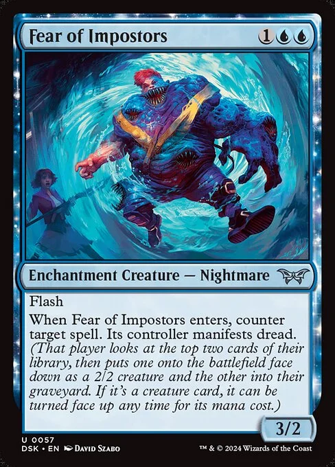 Fear of Impostors, carta Magic di tipo Enchantment Creature — Nightmare illustrata da David Szabo