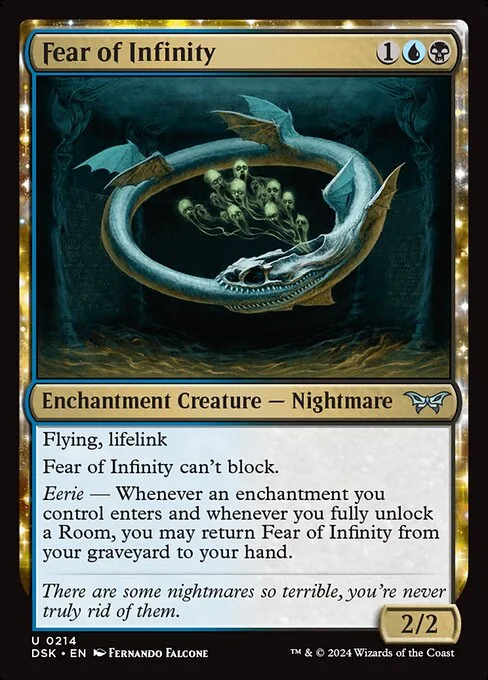 Fear of Infinity, carta Magic di tipo Enchantment Creature — Nightmare illustrata da Fernando Falcone