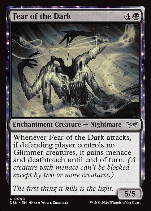 Fear of the Dark, carta Magic di tipo Enchantment Creature — Nightmare illustrata da Sam Wolfe Connelly
