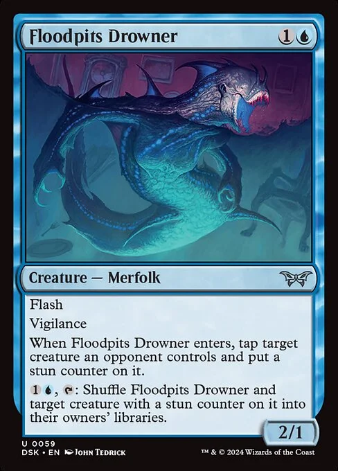 Floodpits Drowner, carta Magic di tipo Creature — Merfolk illustrata da John Tedrick