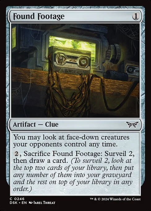 Found Footage, carta Magic di tipo Artifact — Clue illustrata da Jarel Threat