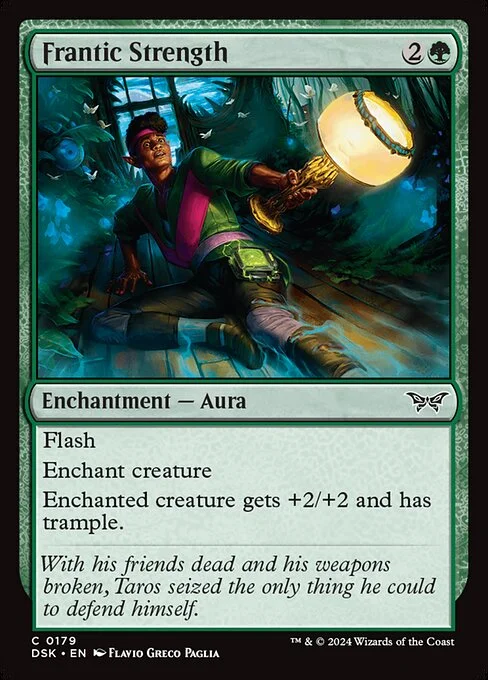Frantic Strength, carta Magic di tipo Enchantment — Aura illustrata da Flavio Greco Paglia