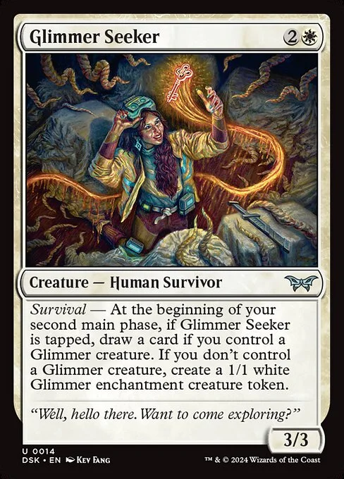 Glimmer Seeker, carta Magic di tipo Creature — Human Survivor illustrata da Kev Fang