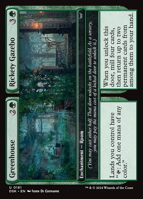 Greenhouse // Rickety Gazebo, carta Magic di tipo Enchantment — Room // Enchantment — Room illustrata da John Di Giovanni