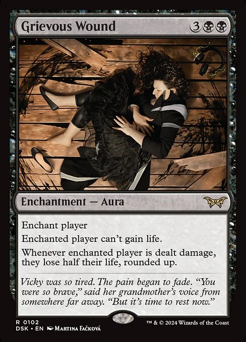 Grievous Wound, carta Magic di tipo Enchantment — Aura illustrata da Martina Fačková