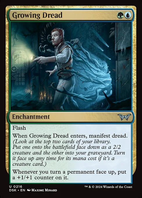 Growing Dread, carta Magic di tipo Enchantment illustrata da Maxime Minard