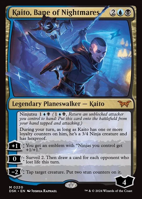 Kaito, Bane of Nightmares, carta Magic di tipo Legendary Planeswalker — Kaito illustrata da Joshua Raphael
