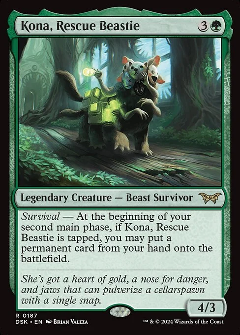 Kona, Rescue Beastie, carta Magic di tipo Legendary Creature — Beast Survivor illustrata da Brian Valeza