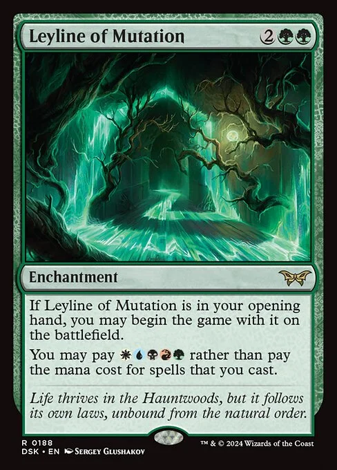 Leyline of Mutation, carta Magic di tipo Enchantment illustrata da Sergey Glushakov