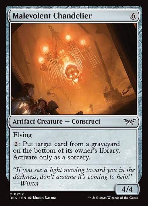 Malevolent Chandelier, carta Magic di tipo Artifact Creature — Construct illustrata da Mirko Failoni