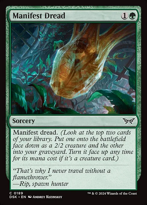 Manifest Dread, carta Magic di tipo Sorcery illustrata da Andrey Kuzinskiy