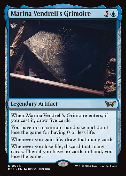 Marina Vendrell's Grimoire, carta Magic di tipo Legendary Artifact — Book illustrata da Denys Tsiperko