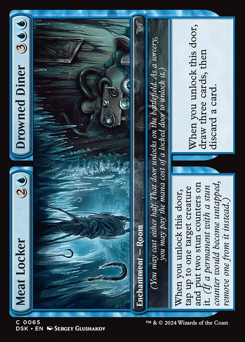 Meat Locker // Drowned Diner, carta Magic di tipo Enchantment — Room // Enchantment — Room illustrata da Sergey Glushakov