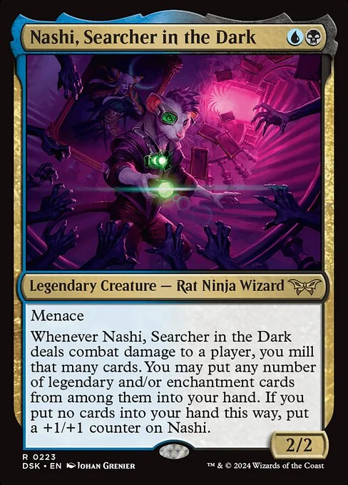 Nashi, Searcher in the Dark, carta Magic di tipo Legendary Creature — Rat Ninja Wizard illustrata da Johan Grenier
