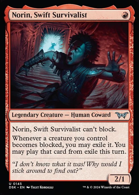 Norin, Swift Survivalist, carta Magic di tipo Legendary Creature — Human Coward illustrata da Yigit Koroglu