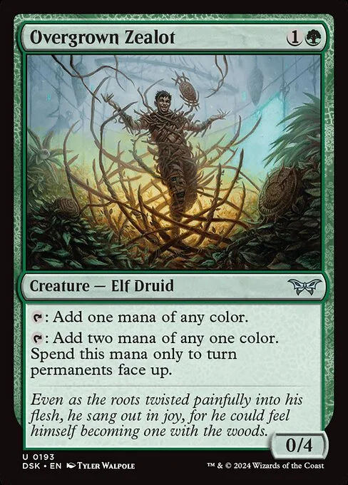 Overgrown Zealot, carta Magic di tipo Creature — Elf Druid illustrata da Tyler Walpole