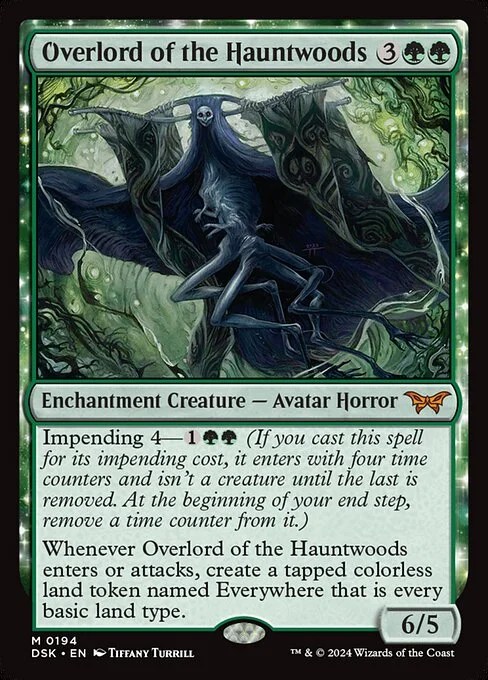 Overlord of the Hauntwoods, carta Magic di tipo Enchantment Creature — Avatar Horror illustrata da Tiffany Turrill