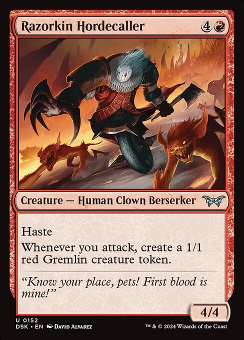 Razorkin Hordecaller, carta Magic di tipo Creature — Human Clown Berserker illustrata da David Álvarez