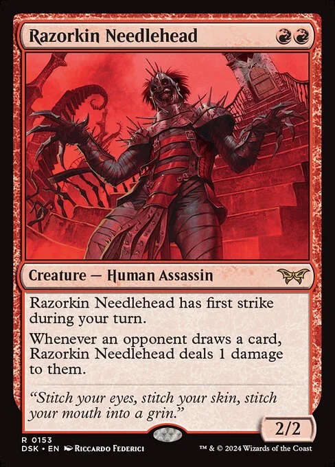 Razorkin Needlehead, carta Magic di tipo Creature — Human Assassin illustrata da Riccardo Federici