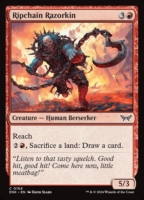 Ripchain Razorkin, carta Magic di tipo Creature — Human Berserker illustrata da David Szabo