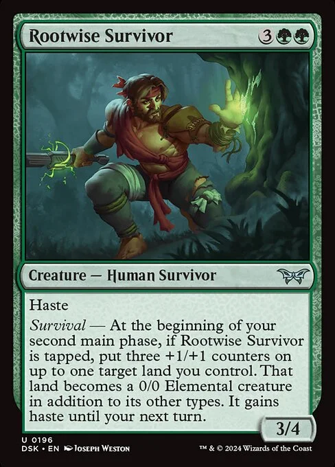 Rootwise Survivor, carta Magic di tipo Creature — Human Survivor illustrata da Joseph Weston