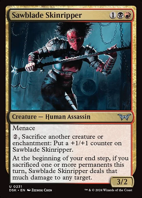 Sawblade Skinripper, carta Magic di tipo Creature — Human Assassin illustrata da Zezhou Chen