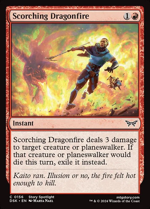 Scorching Dragonfire, carta Magic di tipo Instant illustrata da Marta Nael